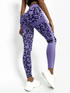 Leopard Legging Lifting Hip Honey Peach Hip Fitness Pants Yoga Sports Pants - purple