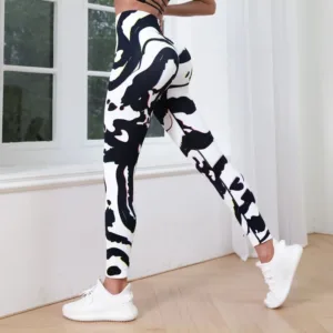 Women's Yoga Leggings,   Fitness Running Exercise Leggings High Waisted Fashionable Running Tie Dye Leggings - Black