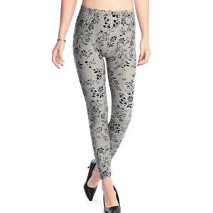 Workout Cartoon  Leggings  Evening Clubwear Trousers Gray flower